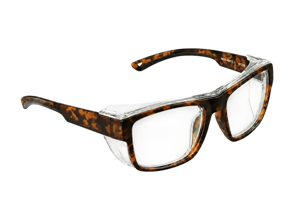HiDX A001 Full-Frame Industrial safety frame in Brown Leopard (C.1), front three-quarter view