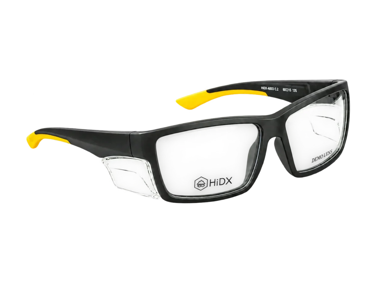 HiDX A003 Wide-Vision Sport safety frame in Black / Yellow (C.2), front three-quarter view