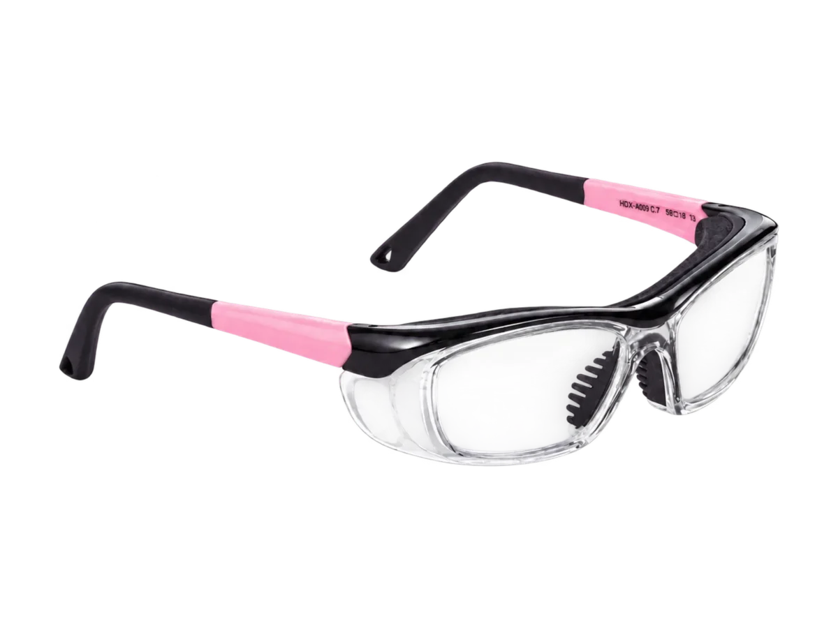 Monture de sécurité HiDX A006 Ventilée deux tailles, coloris Noir / rose / transparent (C.7), vue de trois quarts avant
