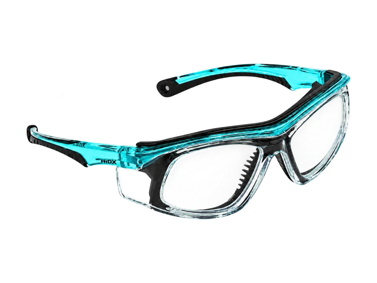 HiDX A009 Crystal Vented safety frame in Crystal Jade / Black (C.2), front three-quarter view
