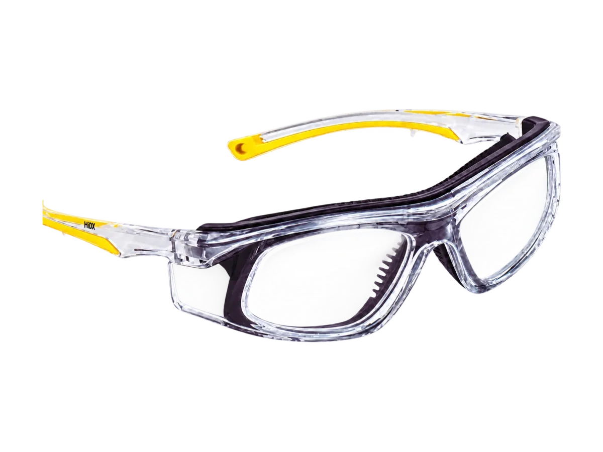 Monture de sécurité HiDX A009 Cristal ventilée, coloris Cristal / jaune (C.3), vue de trois quarts avant